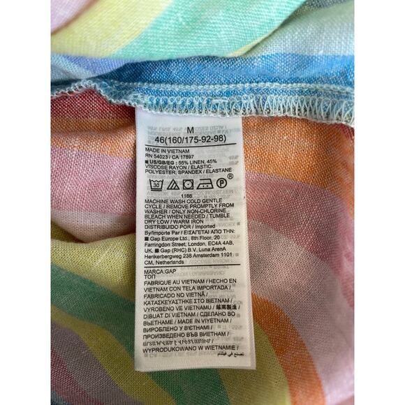 GAP Women’s Linen-Blend Tie-Shoulder Peplum Top Multicolor Stripe Tank Sz Med - Picture 7 of 8